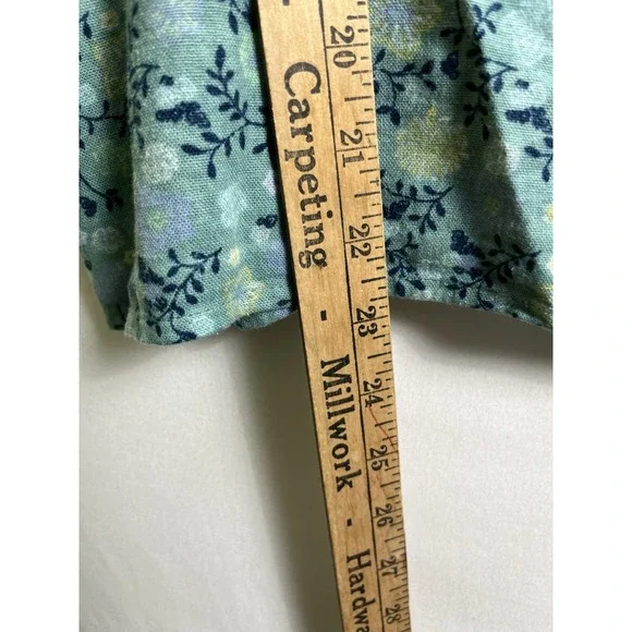 Sonoma Womens L Linen Tank Top Square Neck Tie Button Olive Blue Floral Boho - Picture 8 of 8